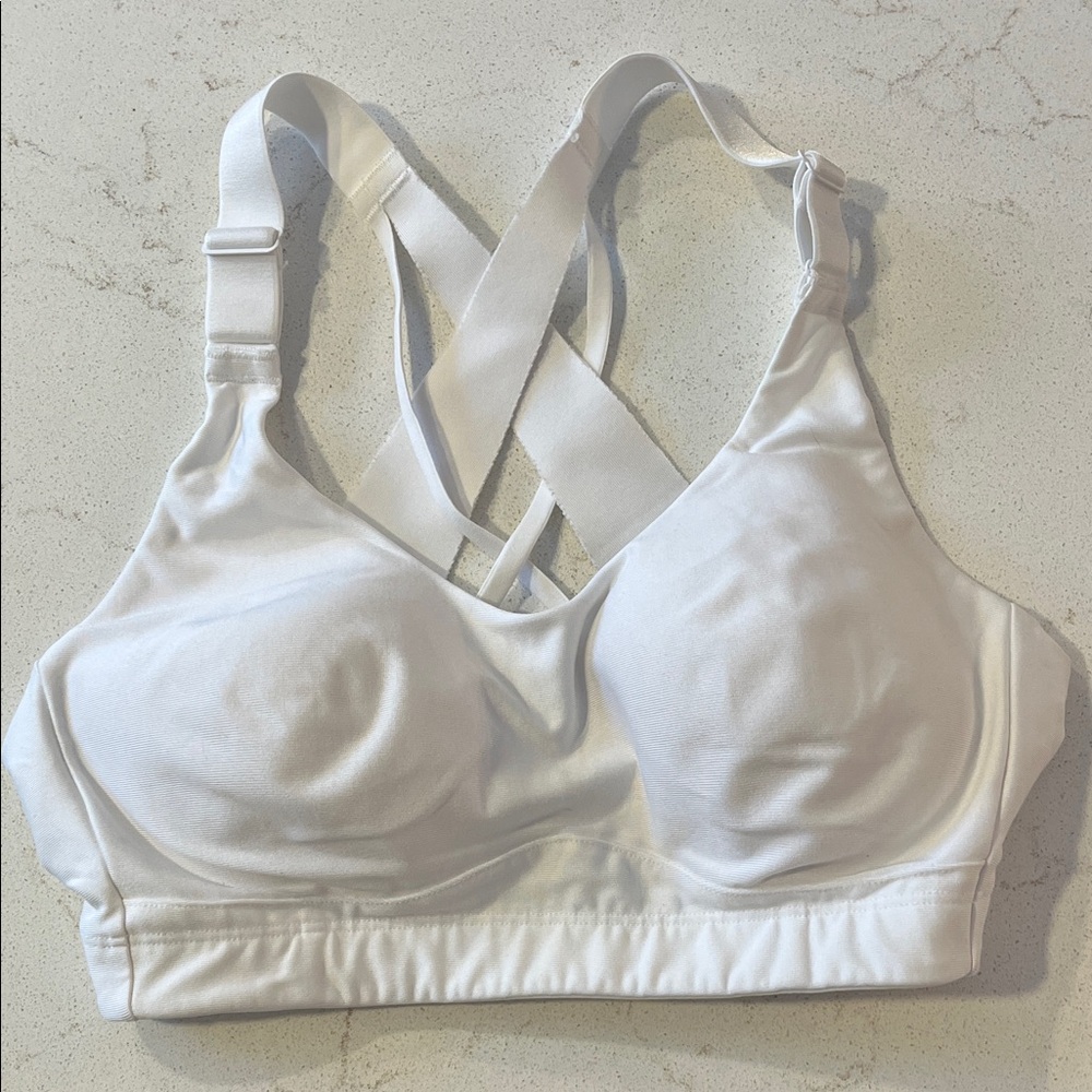 CALIA by Carrie Underwood White Padded Sports Bra with Crisscross Back